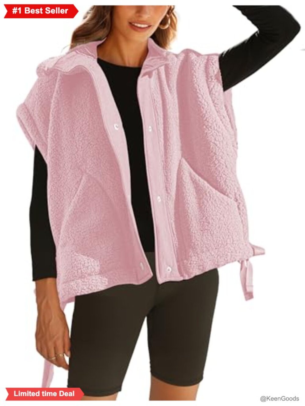 Oversized Sherpa Fleece Vest Sleeveless Button Jacket Women's Outerwear